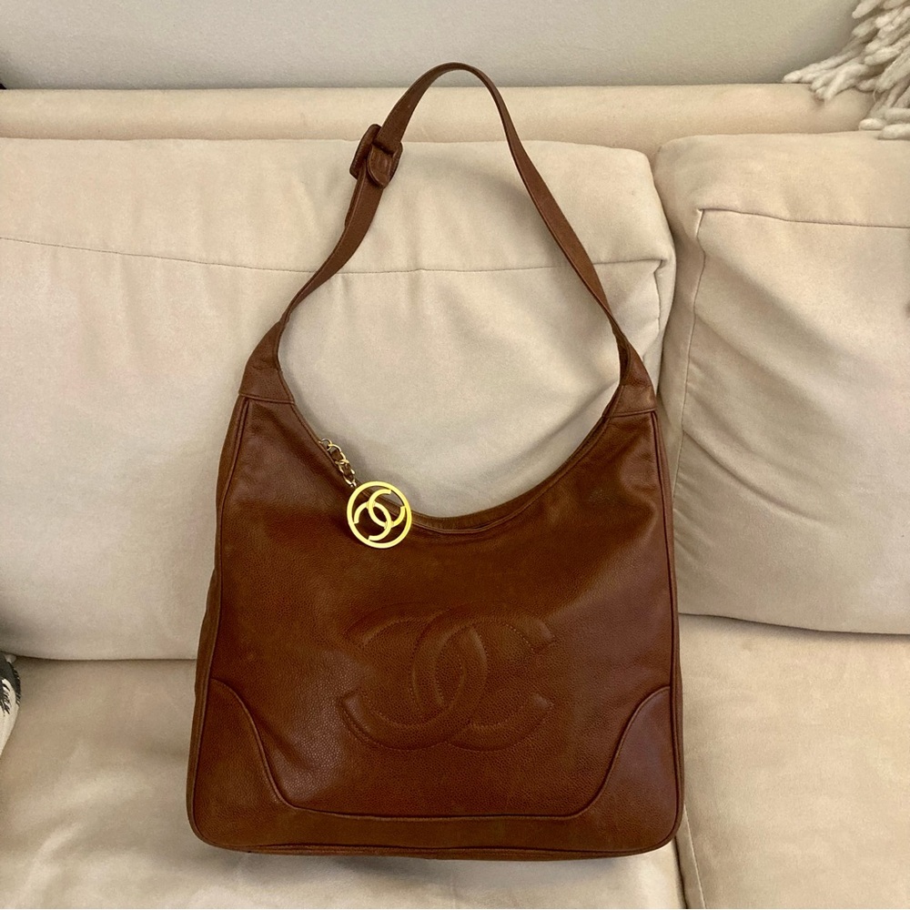 Authentic CHANEL Caviar Hobo Shoulder Bag - Cognac Brown - Picture 3 of 16